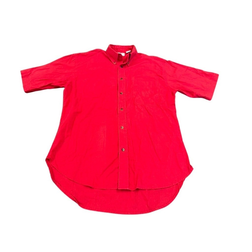 Bugle Boy Co Mens Red Short Sleeve Button Down Shirt Cotton Crest‎ Logo Size M